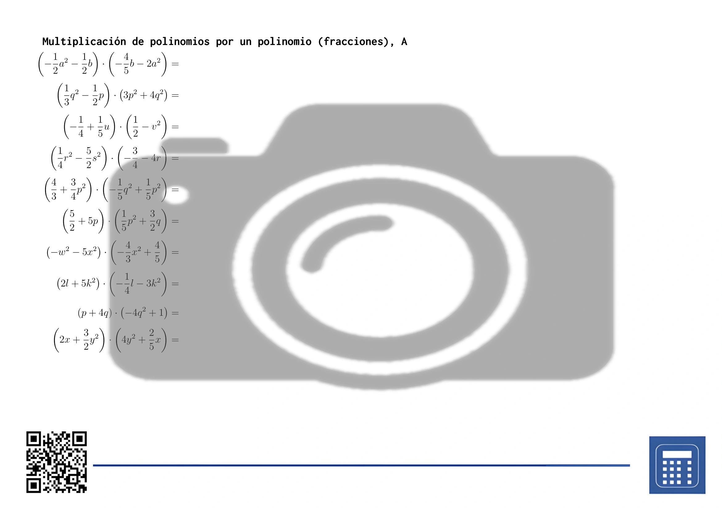 Hoja de trabajo: Multiplicación de polinomios por un polinomio (fracciones) - Imagen 2