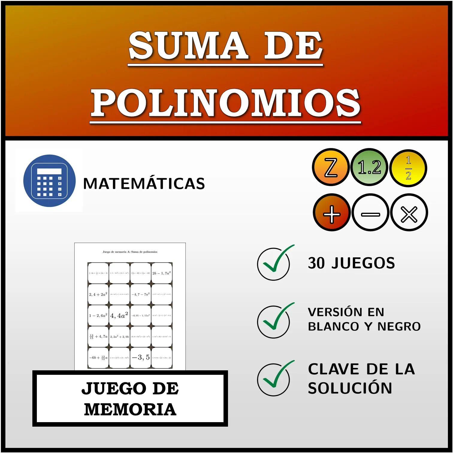 Juego de memoria: Suma de polinomios