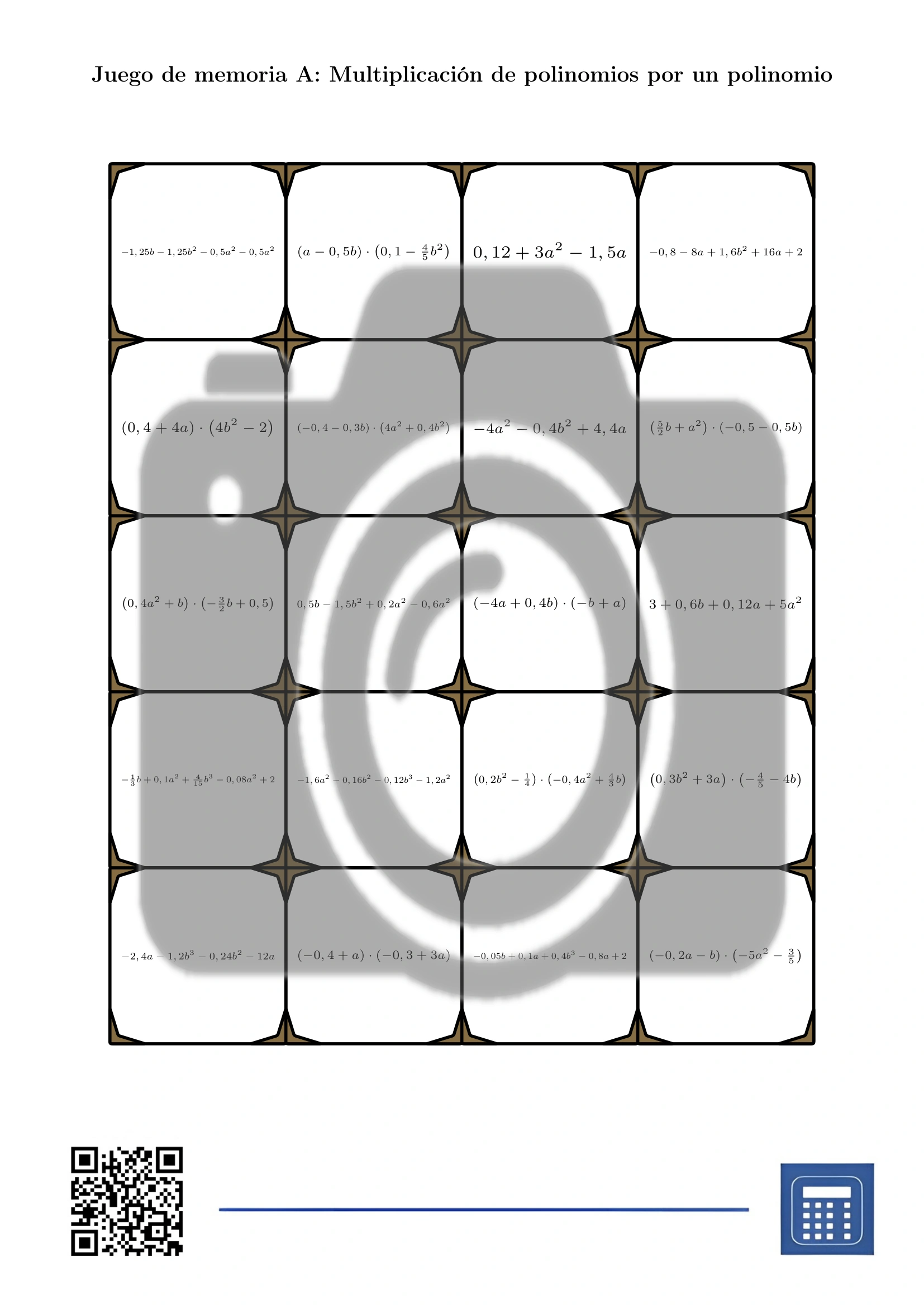 Juego de memoria: Multiplicación de polinomios por un polinomio - Imagen 2
