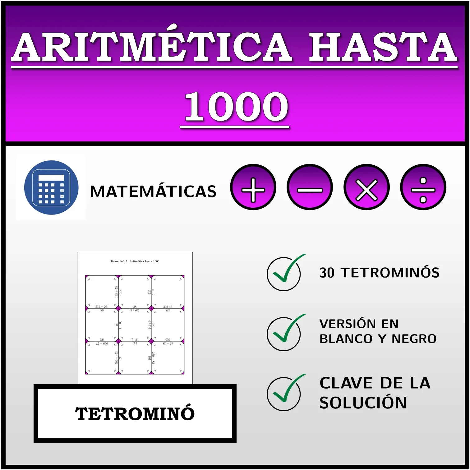 Tetrominó: Aritmética hasta 1000