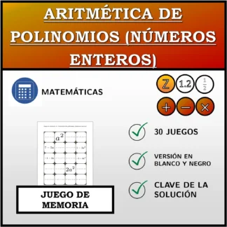 Juego de memoria: Aritmética de polinomios (números enteros)