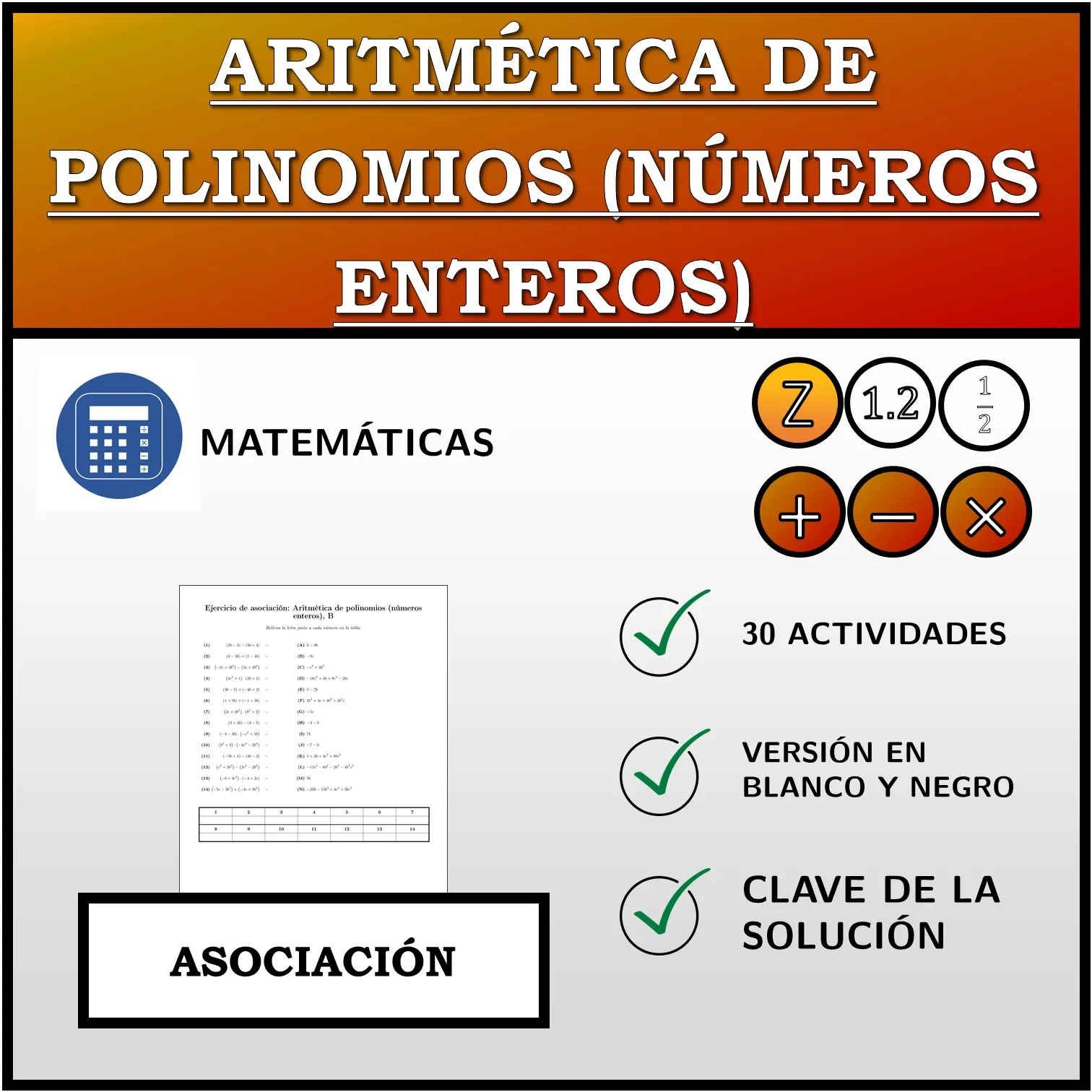 Ejercicio de asociación: Aritmética de polinomios (números enteros)