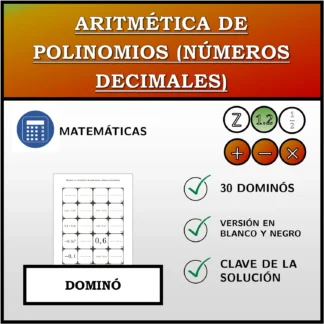 Dominó: Aritmética de polinomios (números decimales)