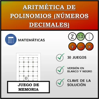 Juego de memoria: Aritmética de polinomios (números decimales)