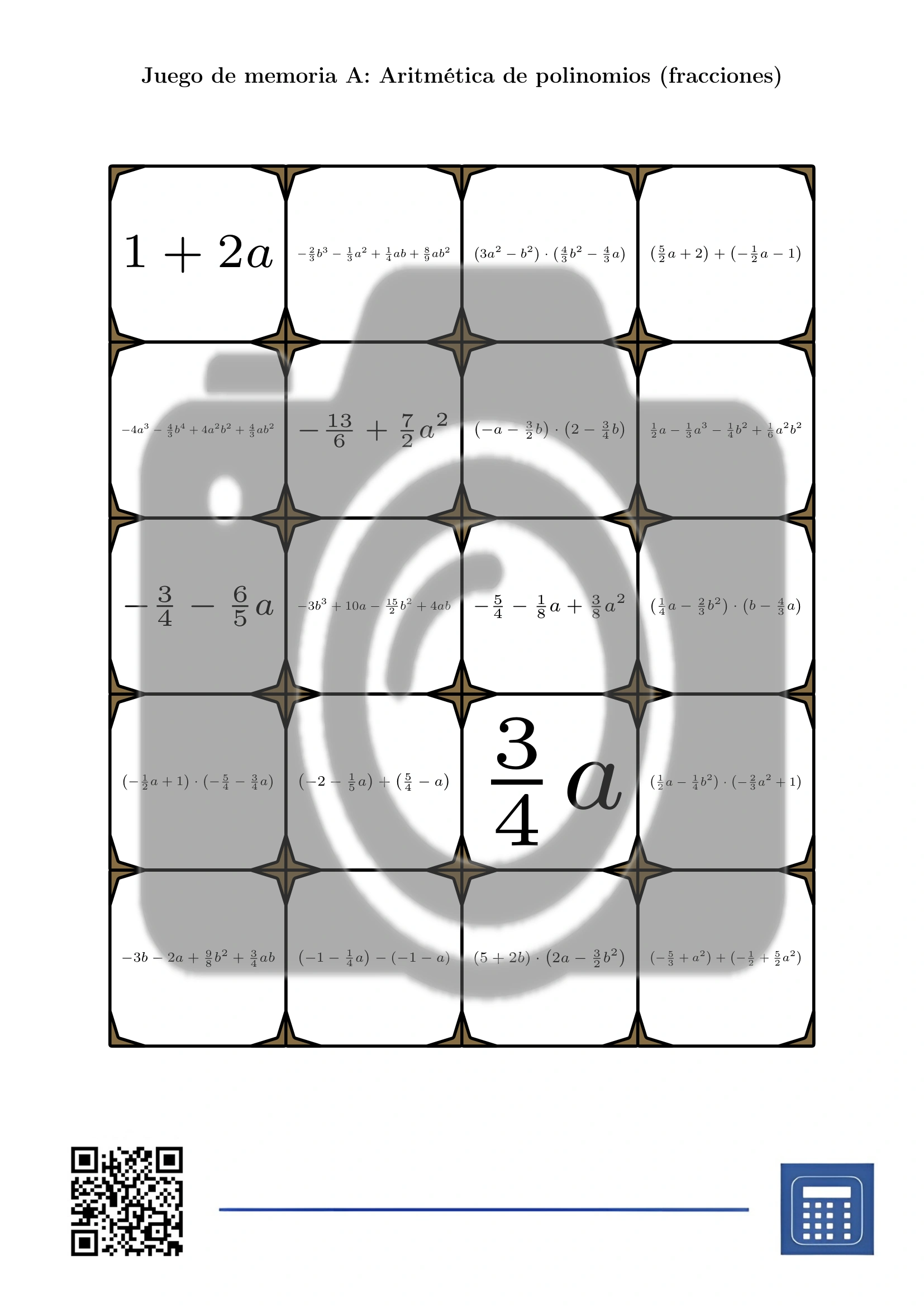 Juego de memoria: Aritmética de polinomios (fracciones) - Imagen 2