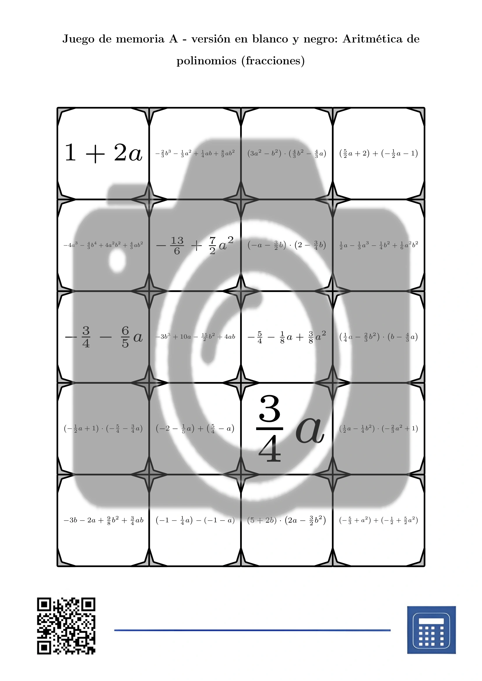 Juego de memoria: Aritmética de polinomios (fracciones) - Imagen 3