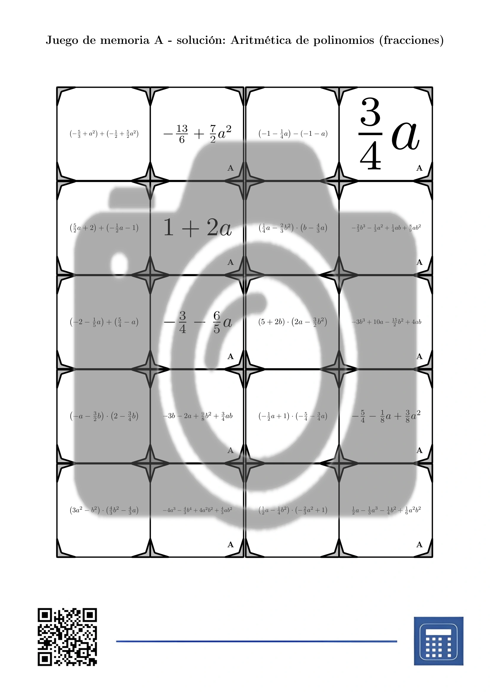 Juego de memoria: Aritmética de polinomios (fracciones) - Imagen 4