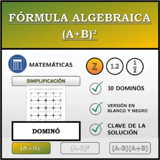Dominó: Fórmula algebraica (A+B)², simplificación (números enteros)