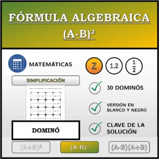 Dominó: Fórmula algebraica (A-B)², simplificación (números enteros)