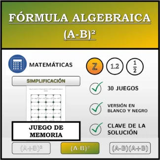 Juego de memoria: Fórmula algebraica (A-B)², simplificación (números enteros)