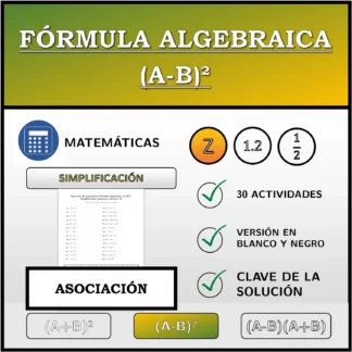 Ejercicio de asociación: Fórmula algebraica (A-B)², simplificación (números enteros)