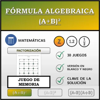 Juego de memoria: Fórmula algebraica (A+B)², factorización (números enteros)