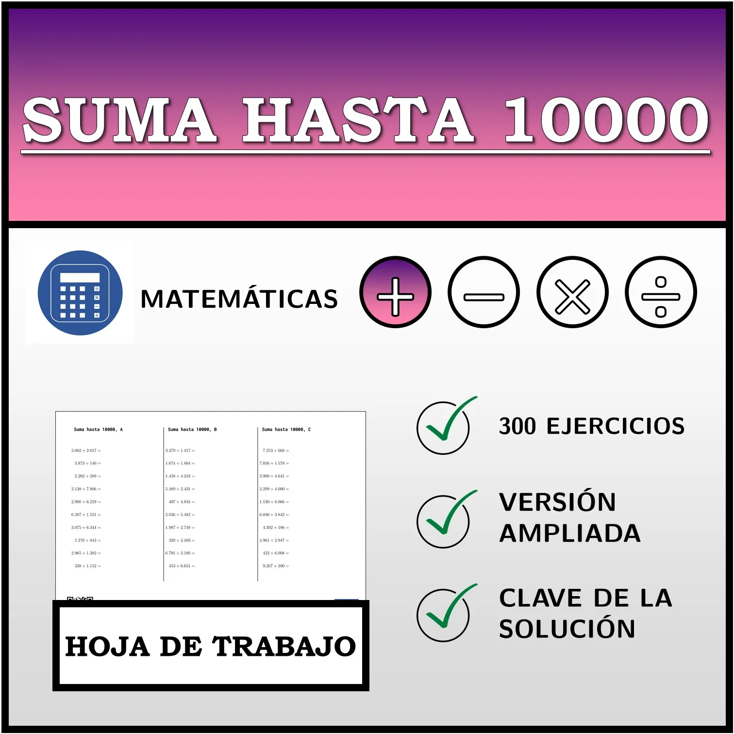 Hoja de trabajo: Suma hasta 10000