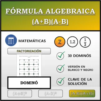 Dominó: Fórmula algebraica (A+B)(A-B), factorización (números enteros)