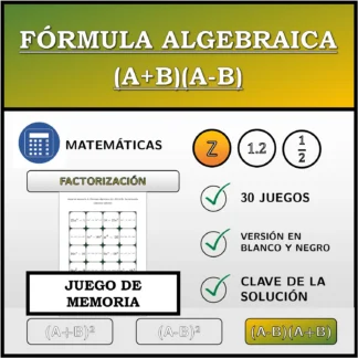 Juego de memoria: Fórmula algebraica (A+B)(A-B), factorización (números enteros)
