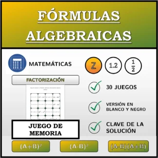 Juego de memoria: Fórmulas algebraicas, factorización (números enteros)