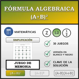 Juego de memoria: Fórmula algebraica (A+B)², simplificación (números decimales)