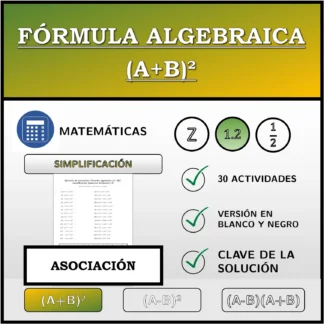 Ejercicio de asociación: Fórmula algebraica (A+B)², simplificación (números decimales)