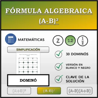 Dominó: Fórmula algebraica (A-B)², simplificación (números decimales)