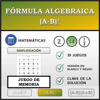 Juego de memoria: Fórmula algebraica (A-B)², simplificación (números decimales)