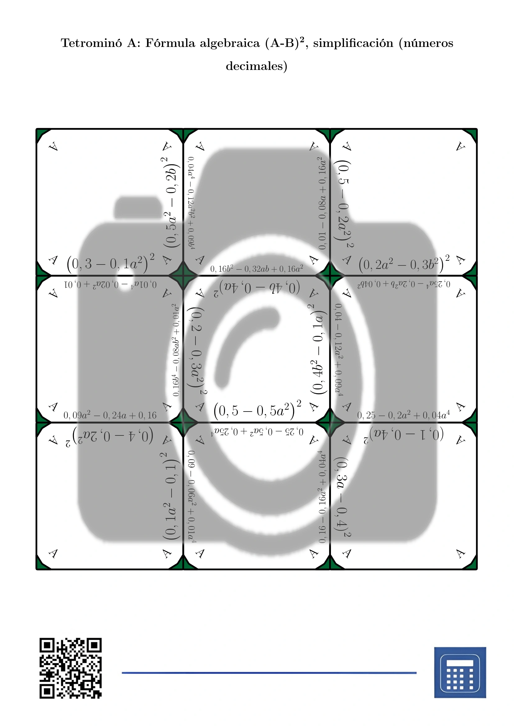 Tetrominó: Fórmula algebraica (A-B)², simplificación (números decimales) - Imagen 2