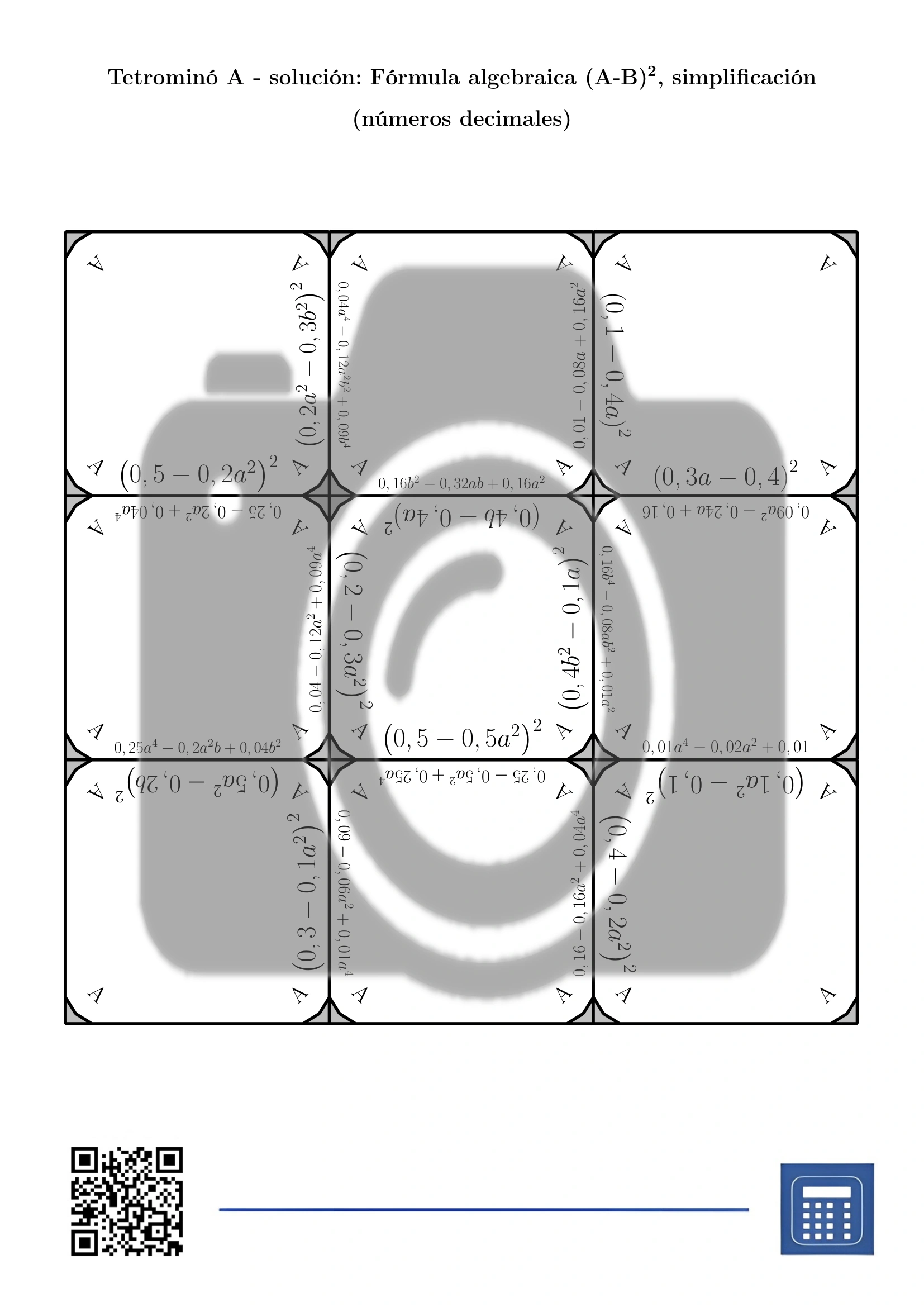 Tetrominó: Fórmula algebraica (A-B)², simplificación (números decimales) - Imagen 4