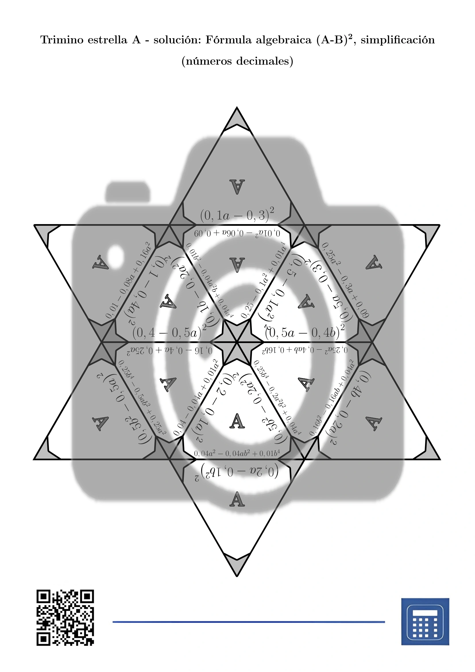 Trimino: Fórmula algebraica (A-B)², simplificación (números decimales) - Imagen 7