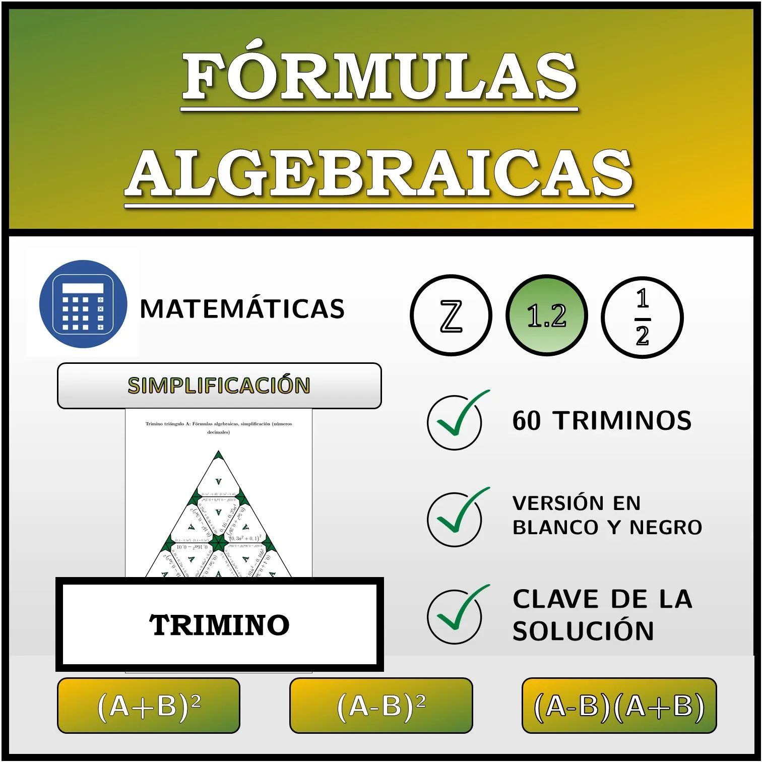 Trimino: Fórmulas algebraicas, simplificación (números decimales)