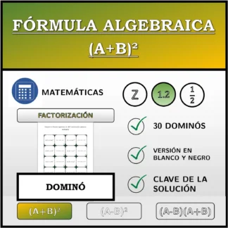 Dominó: Fórmula algebraica (A+B)², factorización (números decimales)