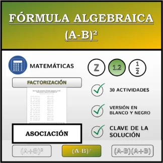 Ejercicio de asociación: Fórmula algebraica (A-B)², factorización (números decimales)