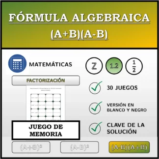 Juego de memoria: Fórmula algebraica (A+B)(A-B), factorización (números decimales)