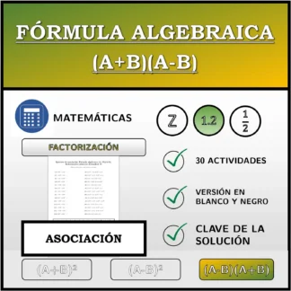 Ejercicio de asociación: Fórmula algebraica (A+B)(A-B), factorización (números decimales)