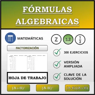 Hoja de trabajo: Fórmulas algebraicas, factorización (números decimales)