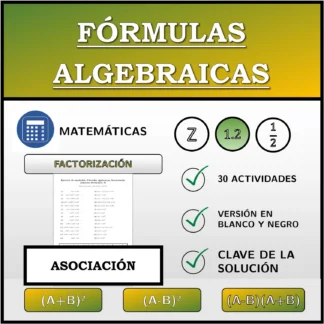 Ejercicio de asociación: Fórmulas algebraicas, factorización (números decimales)
