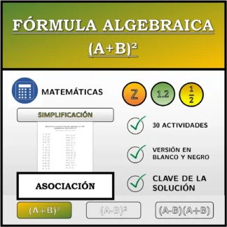 Ejercicio de asociación: Fórmula algebraica (A+B)², simplificación (fracciones)