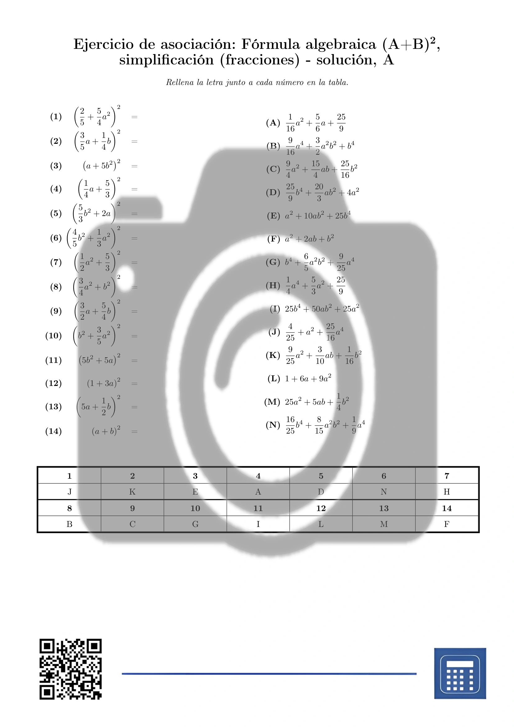 Ejercicio de asociación: Fórmula algebraica (A+B)², simplificación (fracciones) - Imagen 3