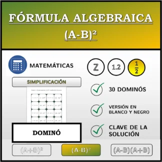 Dominó: Fórmula algebraica (A-B)², simplificación (fracciones)