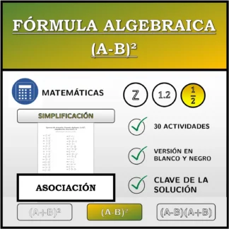 Ejercicio de asociación: Fórmula algebraica (A-B)², simplificación (fracciones)