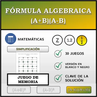 Juego de memoria: Fórmula algebraica (A+B)(A-B), simplificación (fracciones)