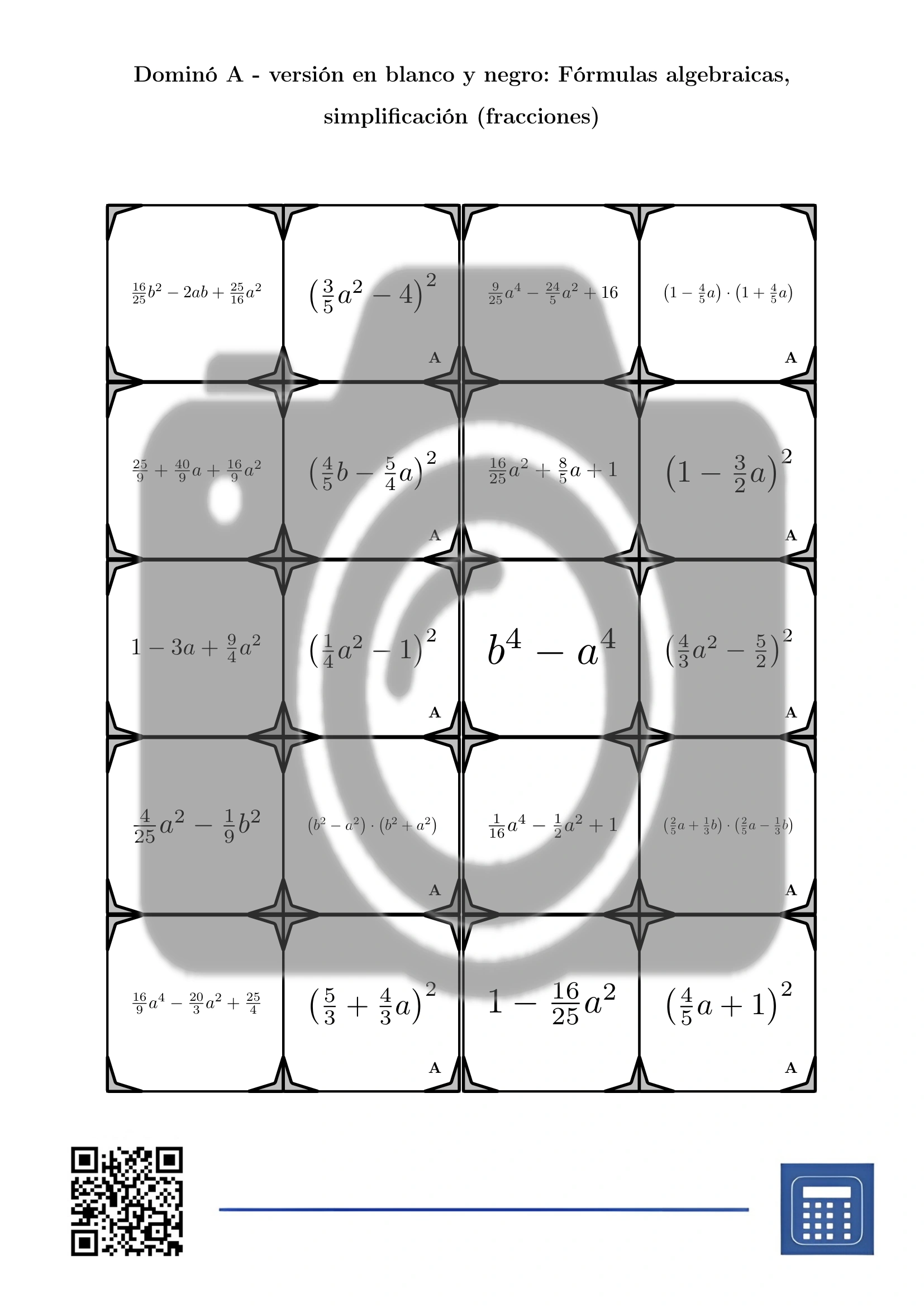 Dominó: Fórmulas algebraicas, simplificación (fracciones) - Imagen 3