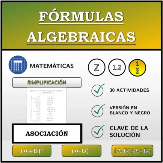 Ejercicio de asociación: Fórmulas algebraicas, simplificación (fracciones)