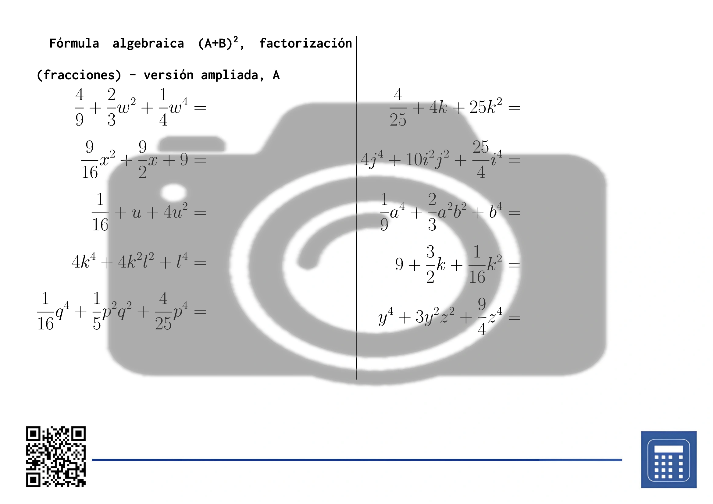 Hoja de trabajo: Fórmula algebraica (A+B)², factorización (fracciones) - Imagen 3