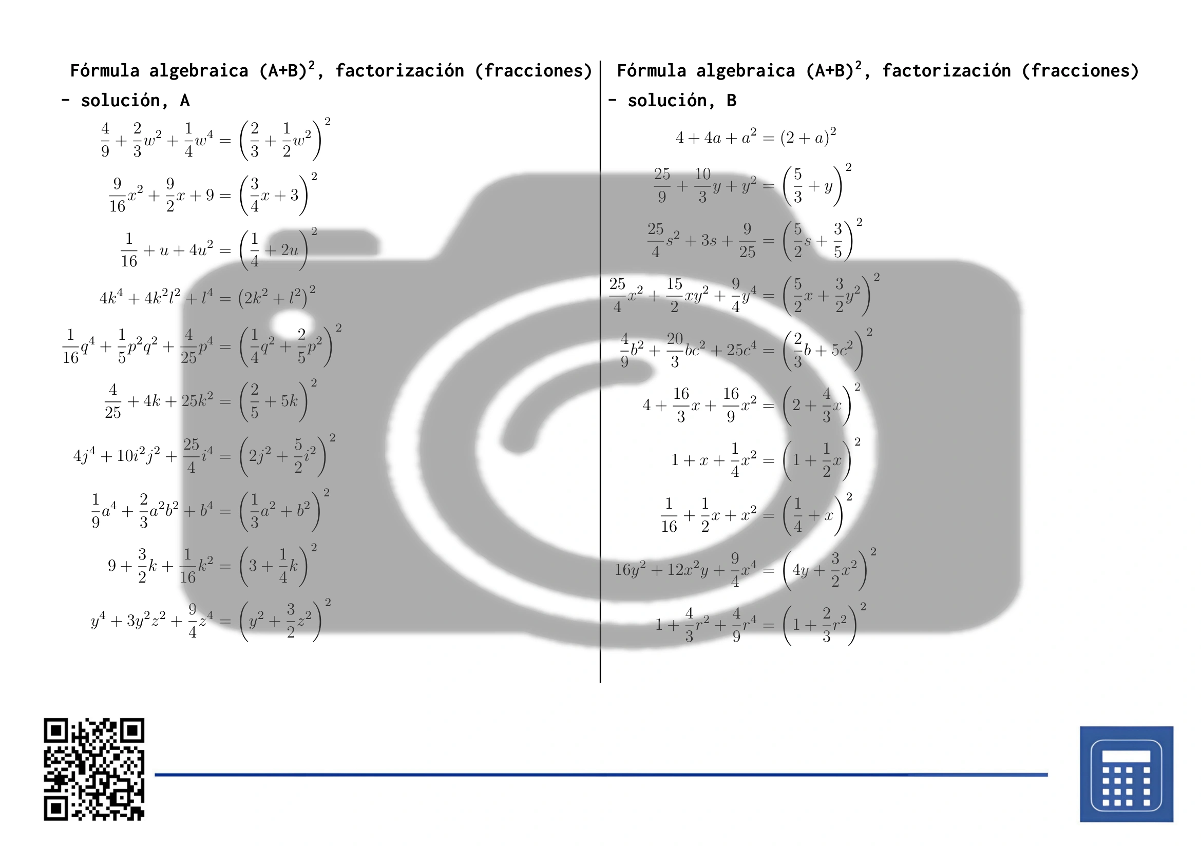 Hoja de trabajo: Fórmula algebraica (A+B)², factorización (fracciones) - Imagen 4