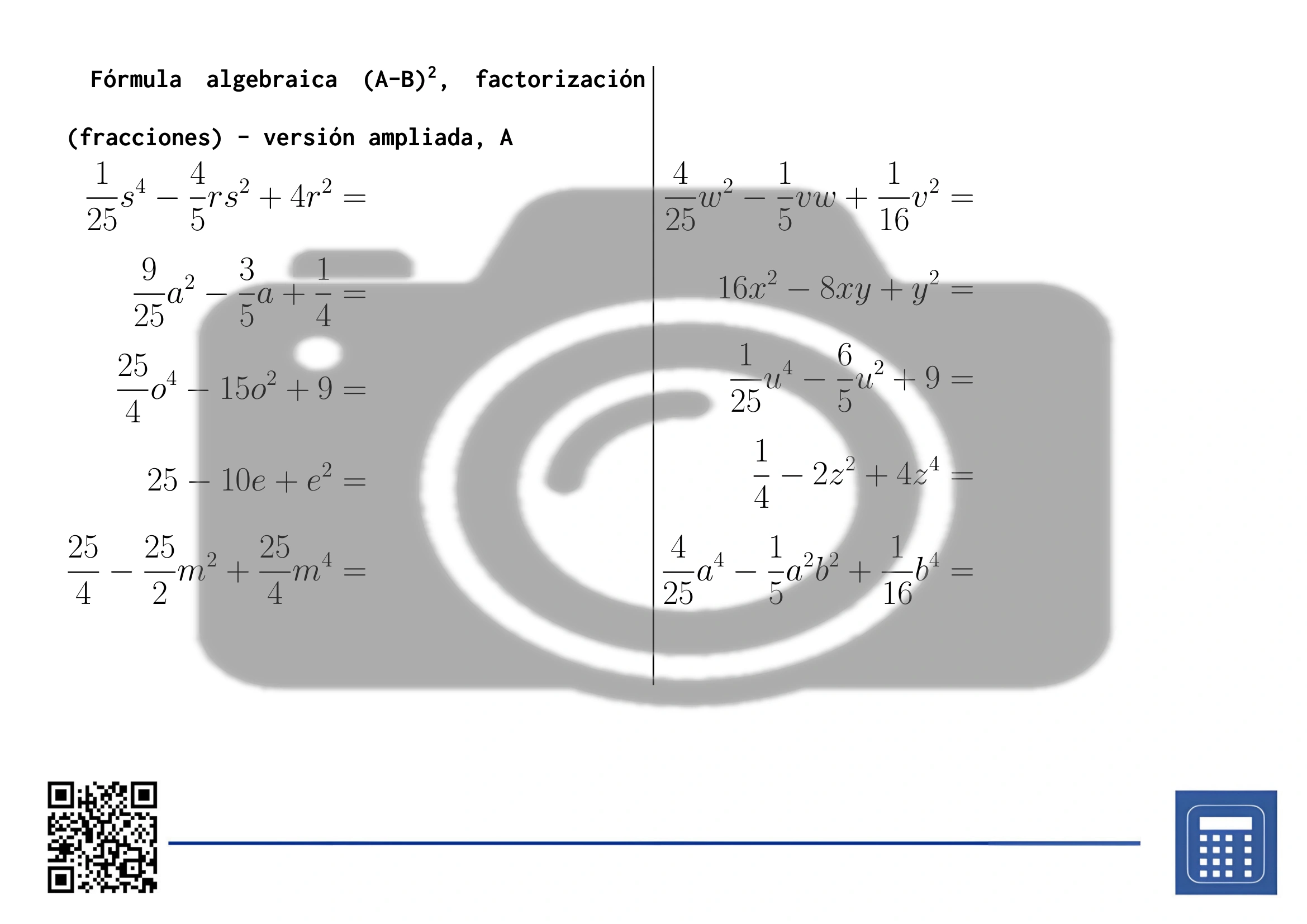Hoja de trabajo: Fórmula algebraica (A-B)², factorización (fracciones) - Imagen 3