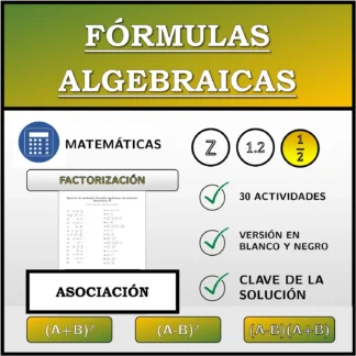 Ejercicio de asociación: Fórmulas algebraicas, factorización (fracciones)
