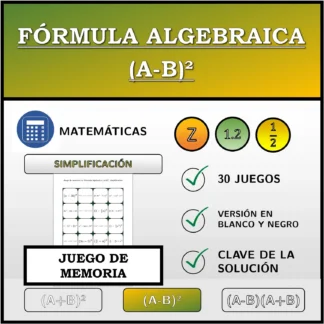 Juego de memoria: Fórmula algebraica (A-B)², simplificación