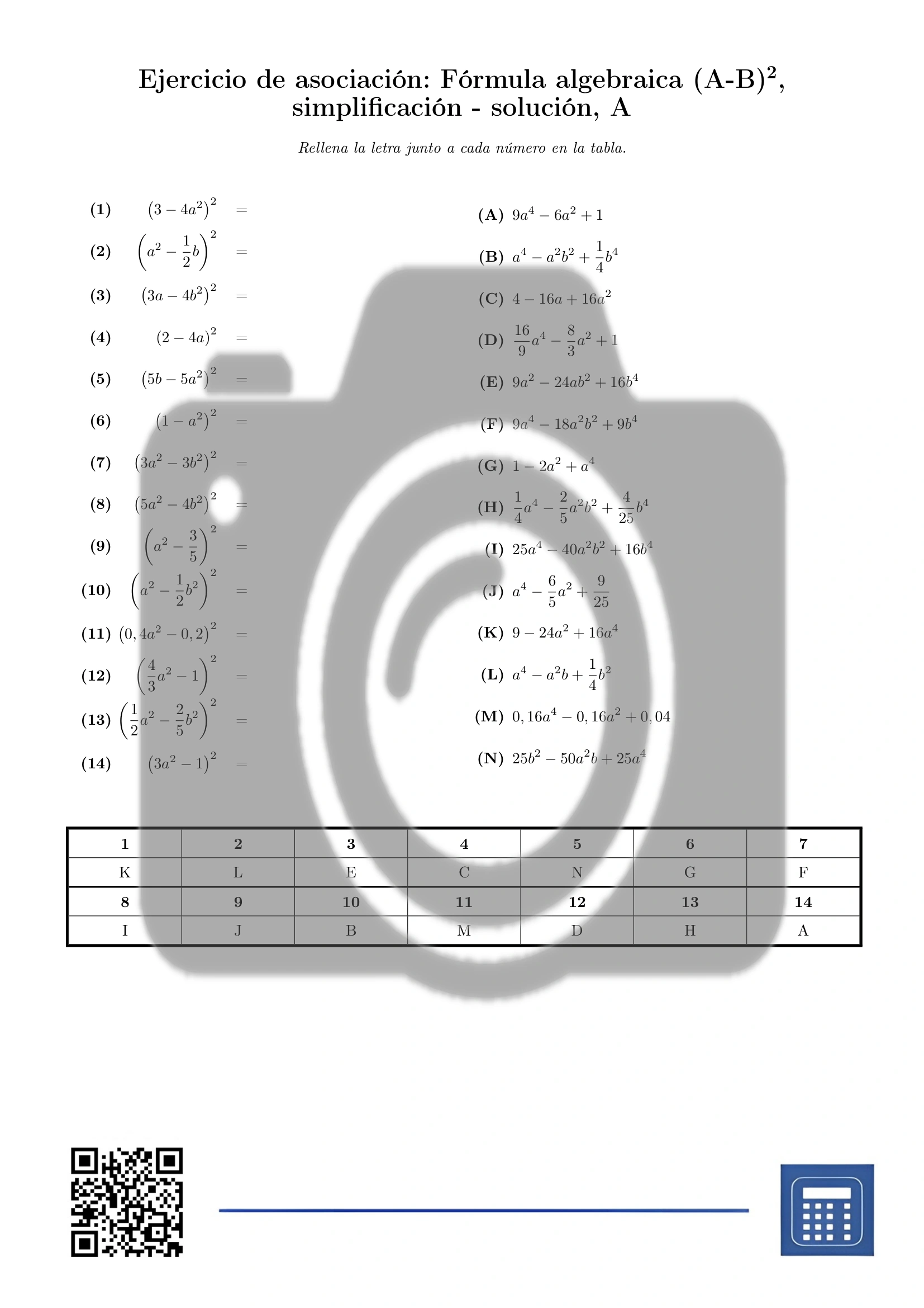 Ejercicio de asociación: Fórmula algebraica (A-B)², simplificación - Imagen 3