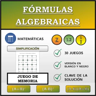 Juego de memoria: Fórmulas algebraicas, simplificación
