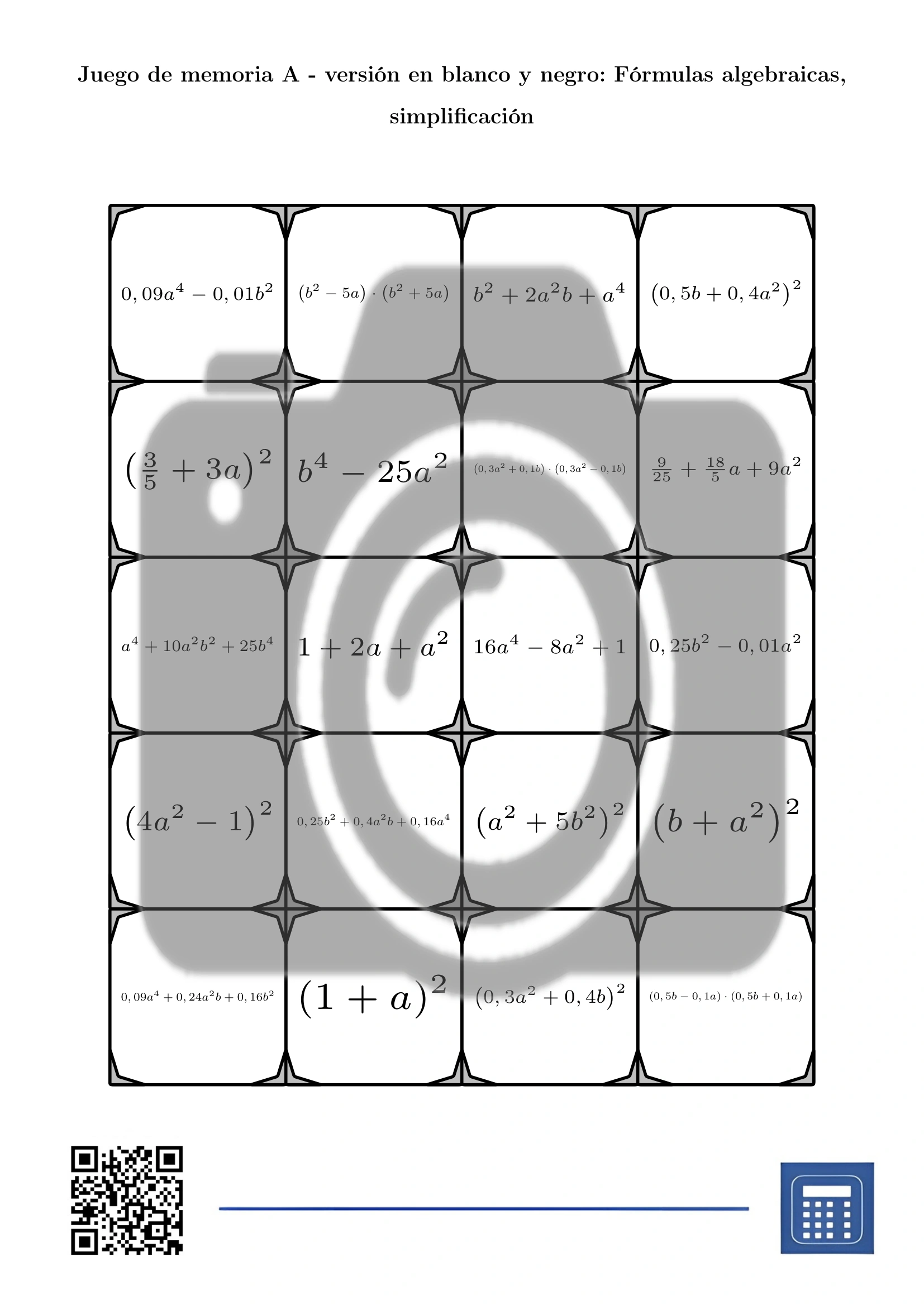 Juego de memoria: Fórmulas algebraicas, simplificación - Imagen 3