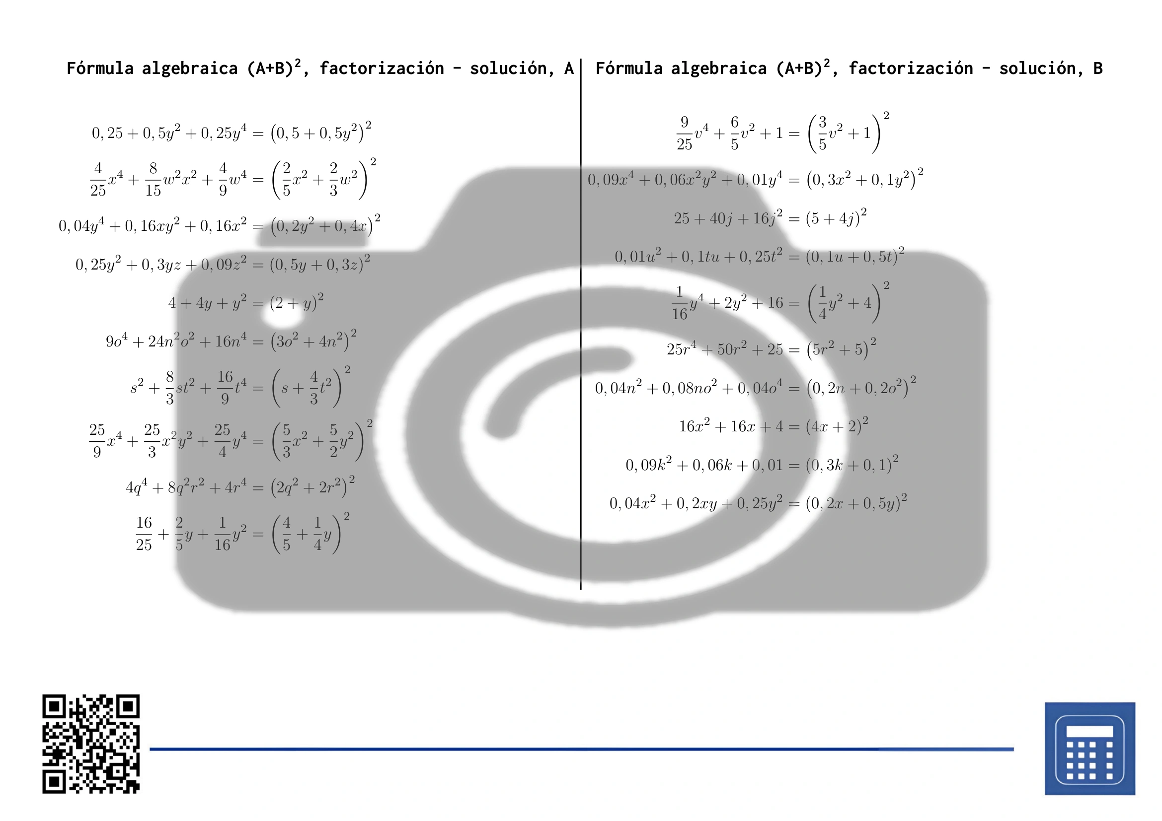 Hoja de trabajo: Fórmula algebraica (A+B)², factorización - Imagen 4
